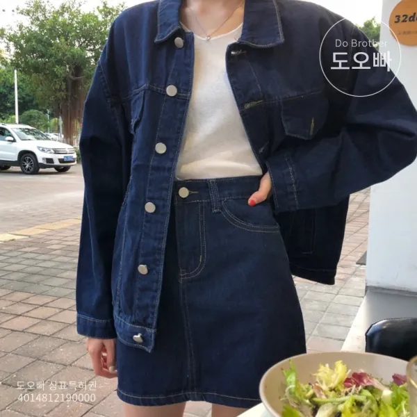 도오빠 오버핏 여성 청자켓 청치마 세트 투피스 데님 자켓 루즈핏 박시 미니스커트 20대 30대 패션 데일리 캐주얼
