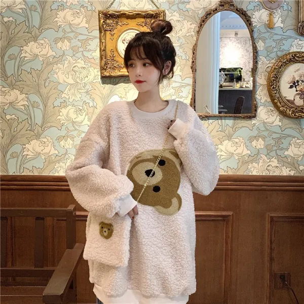 긴소매 코코아리 아가씨 큰곰머리 와이드 루즈핏 램스울 슬림핏 도급을 주다