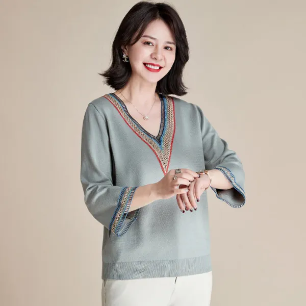 2022봄여름 신상 브이넥 칠부 소매 중년여성옷 FC0019