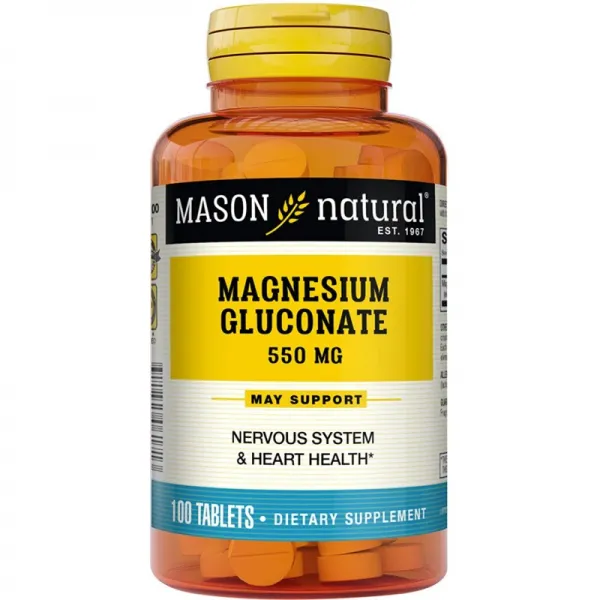 Mason Natural Magnesium Gluconate 550mg 정제 100은 현기증 근육 약화를 예방합니다, 1, 단일옵션