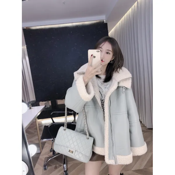 슬리브 모자 칠황가 겨울 가을 가능 뜯다 디자인감각 램스울 쇼트 점퍼 여성 두꺼운 코트 2474777202