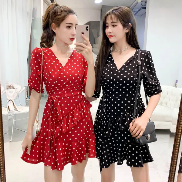 패션이루 미니 도트 브이넥 원피스 하객룩 여름 여성 캐주얼