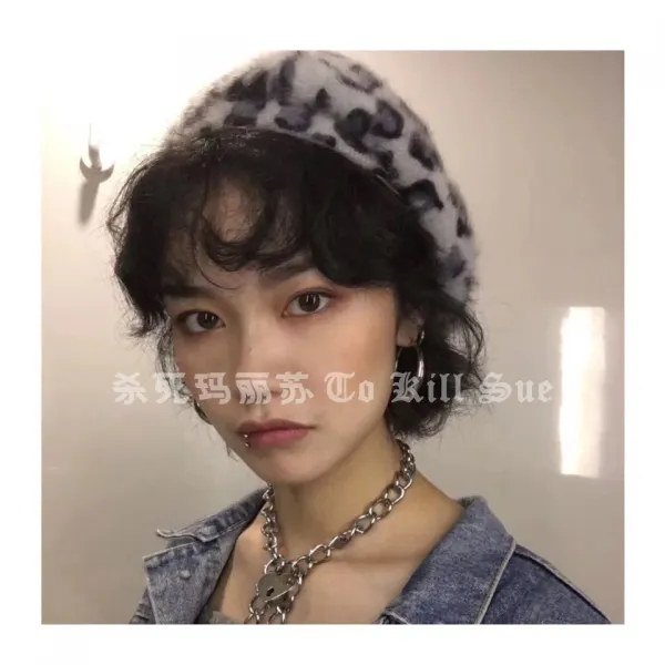 베레모 ()질감/셀럽 동일한타입 모직/복고 레오파드 화가모자