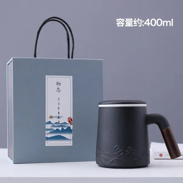 104431 차 세트 사무실 싱글 게스트 컵 분리 위생적 세련된 찻잔 물질적 관심 개인 머그 블랙 선물 상자