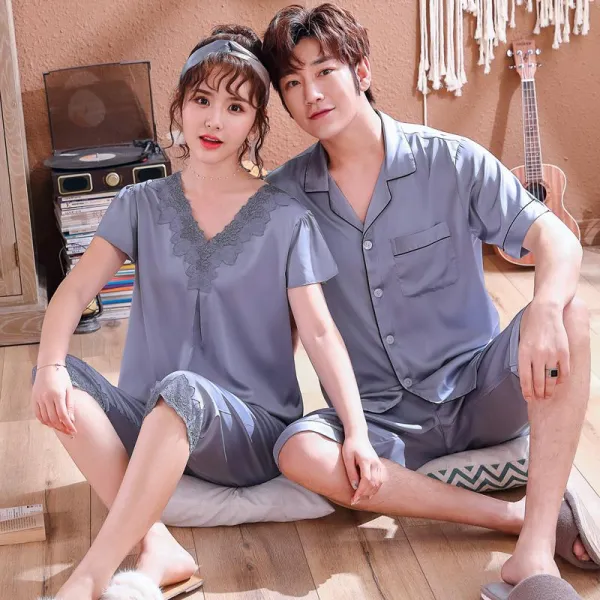 빅피플 여름 아이스 커플 Sb268 홈웨어 잠옷 반팔 세트