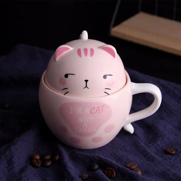 파랗다 귀엽다 고양이 컵 마르크컵 띠 뚜껑 띠다 소녀 마음 개성 물컵 커피 조류 커플 배 핑크 고양이 컵 [무술], 상세페이지 참조