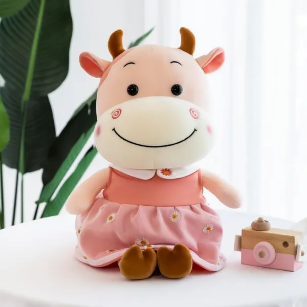 다옴 소 년 행운 사물 띠 외양간 어린 커플 한쌍 송아지 봉제인형 인형이 싹트기 시작하다 여성 30 센치 （수장 관심을 가지다 첩 핑크 핑크 스트라이프 단가라 핑크 
