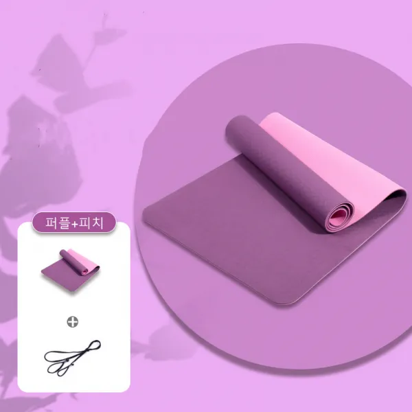 ANKRIC TPE 요가매트 남녀공용 너비 8mm 두께 피트니스매트 이중 논슬립 줄넘기매트, 퍼플+피치
