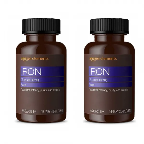 아마존 엘리먼트 Amazon Elements Iron 18mg 195정 2팩 철분 철 비타민 에너지 적혈구 글루텐 프리, 1개
