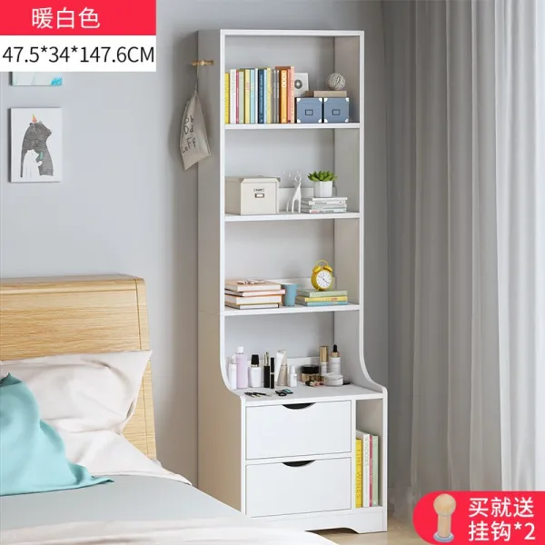 침대머리 침대가장자리 서랍형수납장 궤 가케이스 거실 장식장 코너장 있음 책꽂이, 따뜻함 화이트 사층