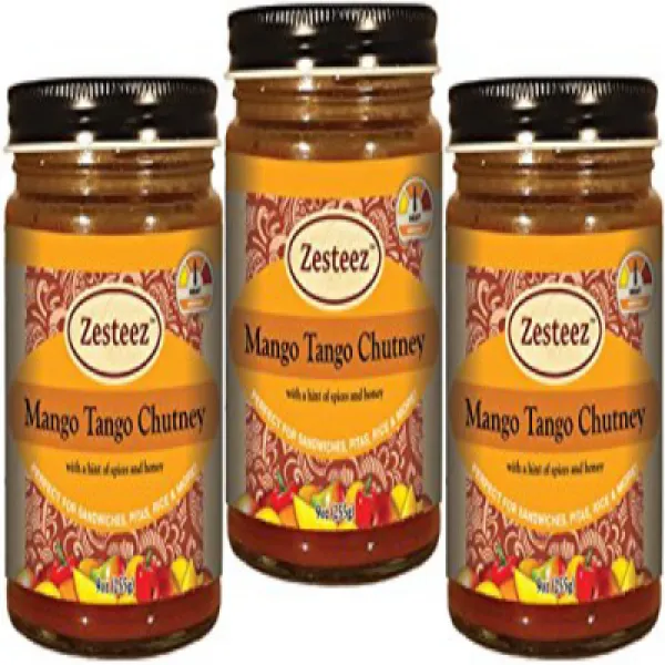 Zesteez Premium Mango Tango Chutney - 9oz (Pack of 3) Made in USA Zesteez 프리미엄 망고 탱고 처트니-255.1g (3 개, 1