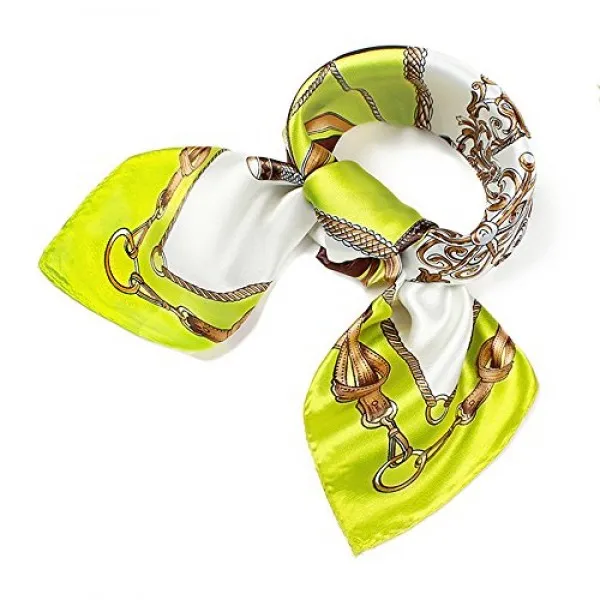 Qbsm 여자의 녹색 사슬 공단 실크 형식적인 정연한 목 스카프 머리 머리 포장