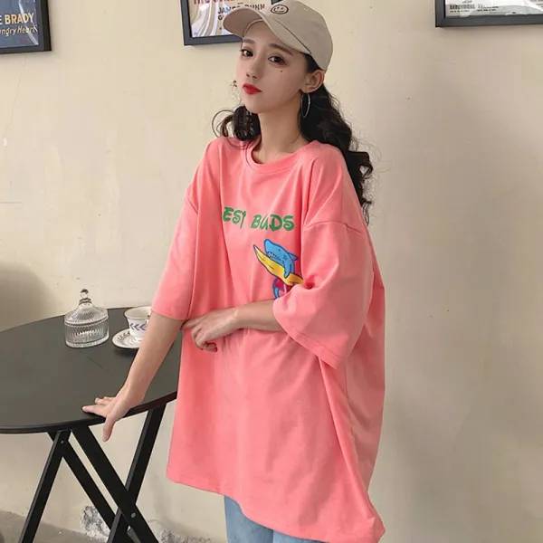 랜드스케이프 여름 202 하라쥬크 BF풍취 소녀 반팔티셔츠 여성 INS트렌드 상의 와이드 루즈핏