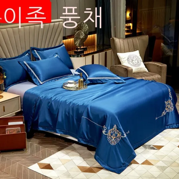 이인풍 여름이불 순색 심플한 북유럽풍 여름이불 물세탁 얼음자수 에어컨 이불 싱글.m. 미여름 얇은 이불 가정용 연지색 *cm 홑여름 이불, 스페이스 블루