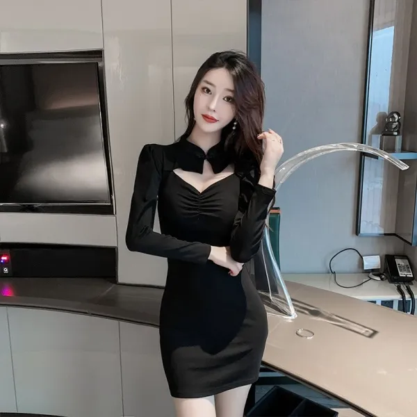 제이에스컴퍼니 긴팔 나이트클럽 여성의류 겨울 가을 프렌치시크 클래식 펀칭 보여 주름 힙랩 긴소매원피스 트렌드