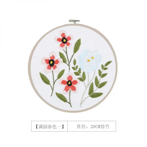 자수도안 고풍 자수 diy수공예천 재료세트 초보자 리본 선물 수예품 수놓은, T09-정원 봄기운 모조대나무 십자수틀