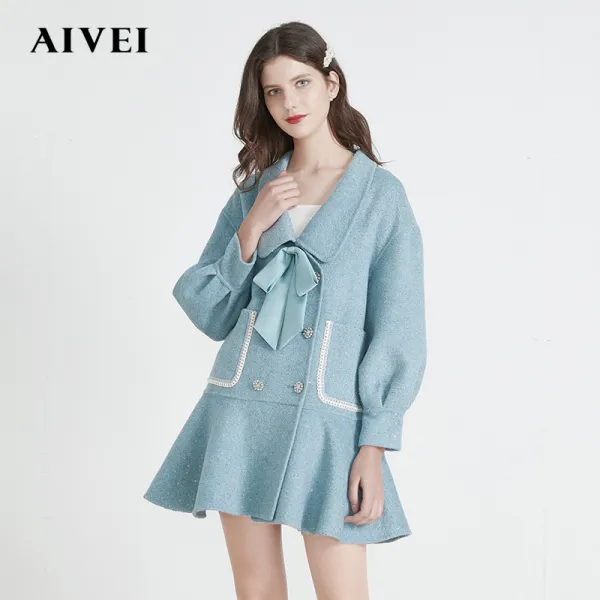 싸이코템포 나비넥타이 빵끈리본 AIVEI 흔하 에이브럼스 겨울 인형 타입 숄더 퍼프 슬리브 머메이드 모직물 코트 M