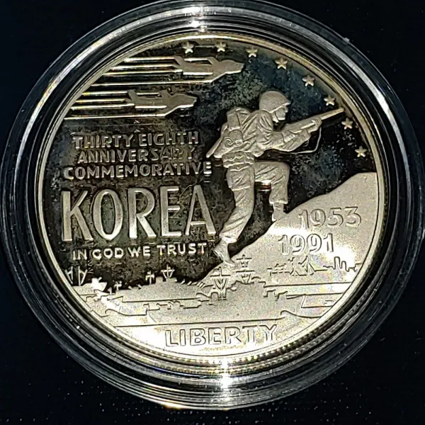 은화 + 기념주화 미국 1991 한국전쟁 참전 기념 (미사용)