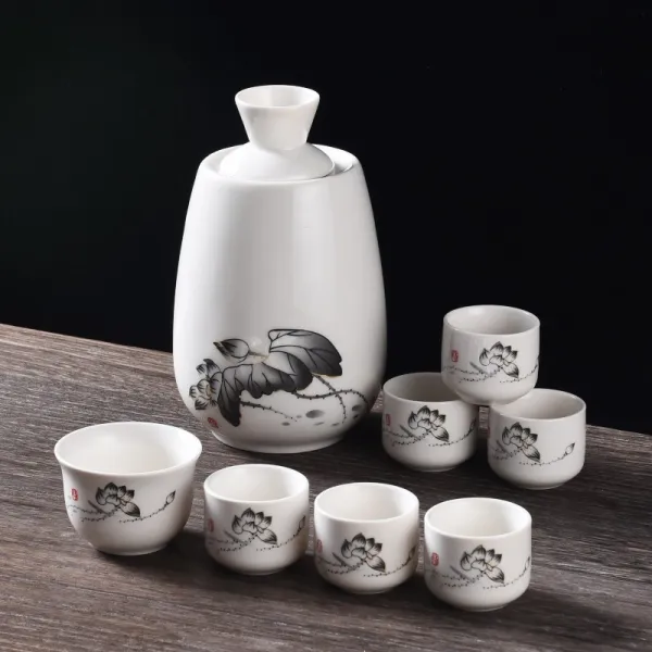 도자기술잔세트 온 술그릇 뜨겁다 주전자 주기 덥다 따뜻함 엘로 세이버 술을 데우다 2651048883, 동글동글한 금액 (청운 )6컵