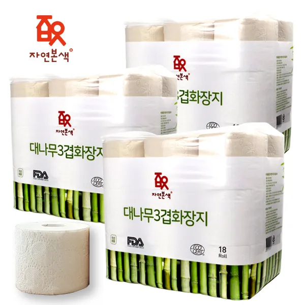 자연본색 먼지 없는 친환경 대나무 3겹 롤화장지[3팩세트], 3개, 18개입