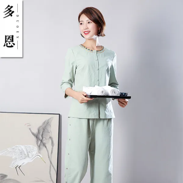 봄 여름 편한 오피스룩 병원 요양원 비부과 여성 남성 환자복 세트 그린 아이보리 컬러