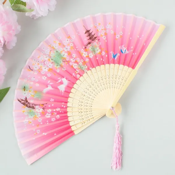 부채 쥘 차이나스타일 무용 여성여름옷 접이식 고전 고풍 선물, T09-09거울꽃 물에비친달 핑크, 기본