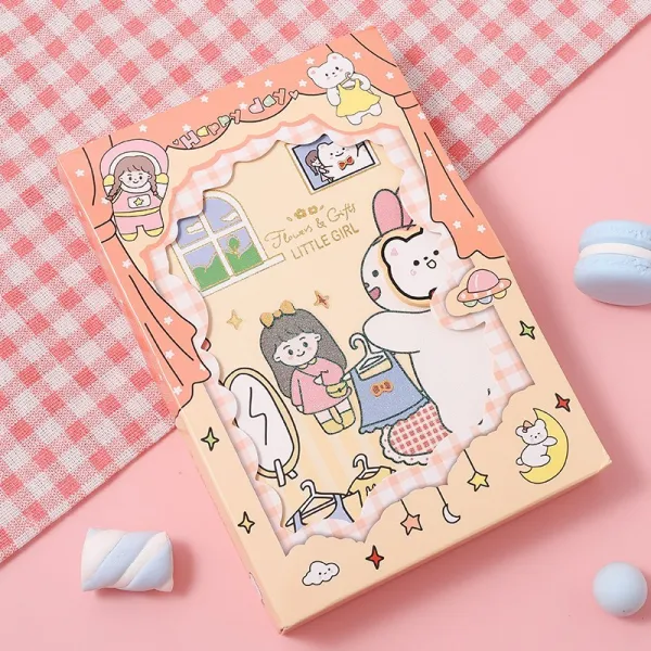 스케줄러플래너 금곡 독창적 32K 큐티 된장 낙원 컬러 페이지 자기장판 인조가죽 피질 장부책 페인팅 삽화 자석 버튼 본채, 베이지 （6219 ）