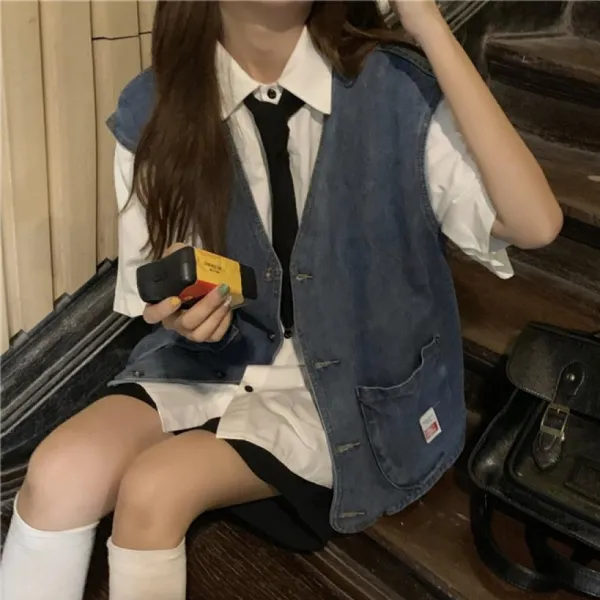 kirahosi 골드문 S 여성 데님베스트 청조끼 캐주얼 빅사이즈 조끼 X133 +덧신 증정 BY78h4yp