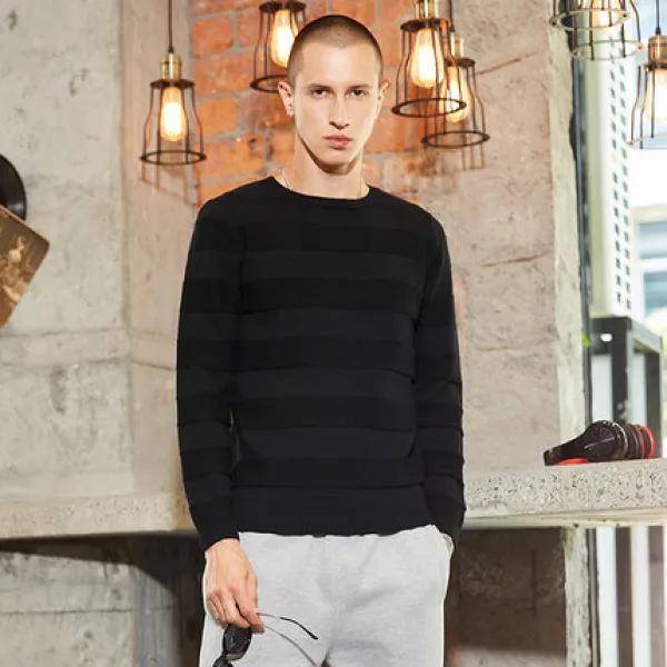  에이아이쇼퍼 남성 라운드 줄무늬 니트 스웨터 83 558651003392_aishop