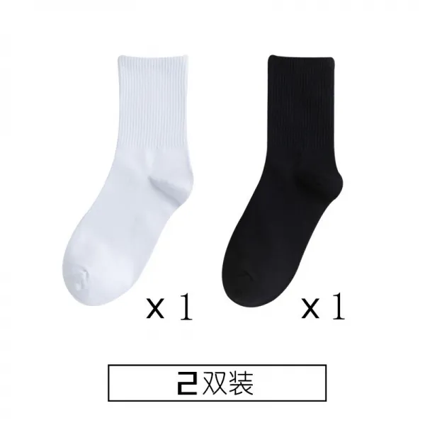 양말 자녀 길이 통원숙풍 ins 중 스타킹 흑백 순색 하이 웨이스트 추동 학생 남, 블랙 화이트 2겹룩