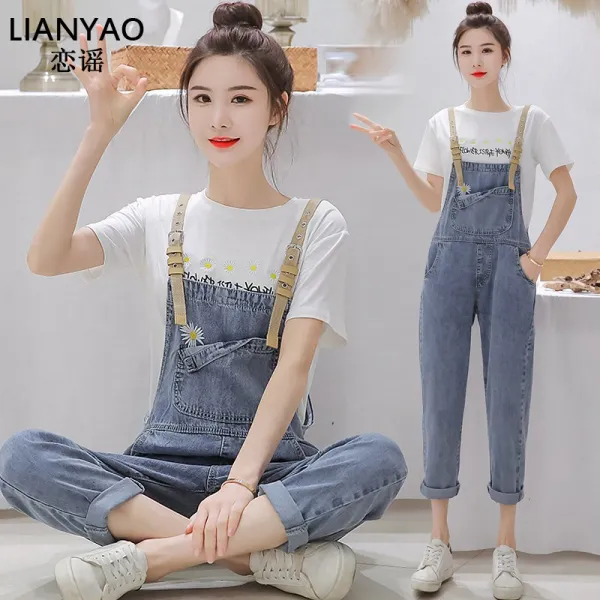 싱푸리 청 멜빵바지 봄가을 여성바지 커플 캠핑룩 개강룩 시밀러룩