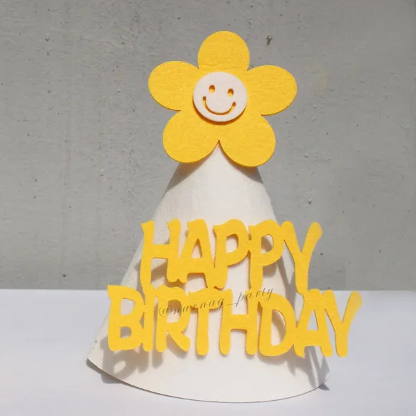 펠트 파티햇 고깔모자 꼬깔 생일 모자 셀프촬영 소품 예쁜 아기 기념 모자, 데이지_화이트