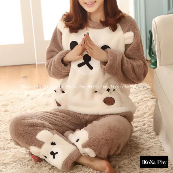 또나플레이 Pj_f09 2 꿀잠쿠마 수면잠옷 상하의세트 수면파자마 겨울홈웨어 극세사 캐릭터 여성 겨울잠옷세트 Ddonaplay