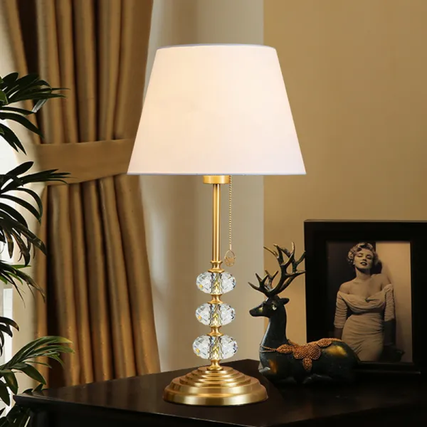 엔틱 스탠드 Copper table lamp luxury crystal American retro living room tea a few warm cloth bed bedroom bed headlights -641579864918, 황동 크리스탈 +5 와트 3 색 전구당겨 와이어 스위치