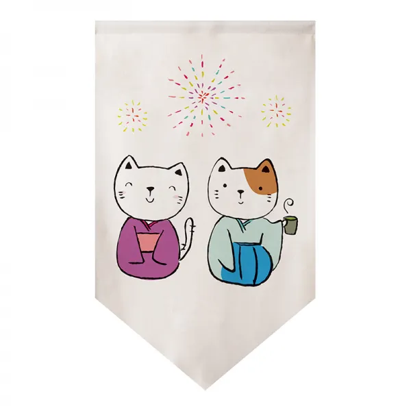 바란스 일식 마네키네코 걸이식깃발 애니메이션 패브릭아트 침실 주방 삼각 식당 칸막이 장식 밸런스, C19-불꽃놀이를 구경하다