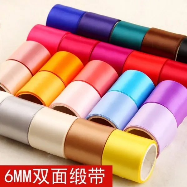 와이에이치투 5베이지 값6MM 리본 DIY 핸드메이드 제작 나비넥타이 머리 악세사리 품재료 가방 양면 웨빙 실크밴드 비단띠