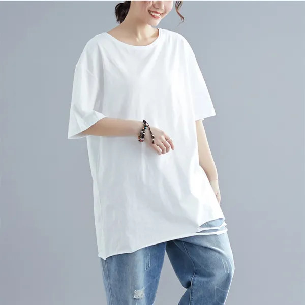 블랙바바 여성 면 라운드넥 루즈핏 티셔츠A19070861
