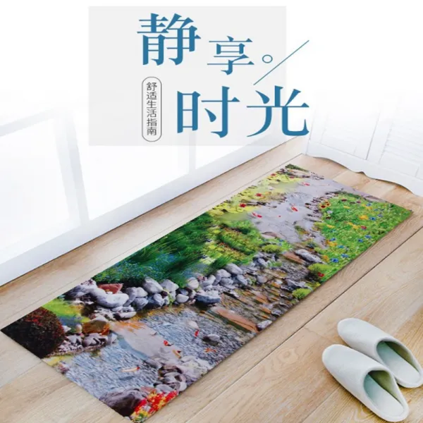 여름러그 여름 연못 잉어 3D그림 바닥매트 거실 쇼파 침대옆 카페트 미끄럼방지 물세척가능, C21-라이트그린 무늬색상 돌길(롤)