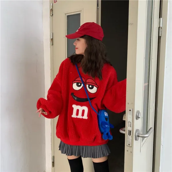 도깨비몰 컬러풀 m&m 양털 뽀글이 맨투맨 티셔츠