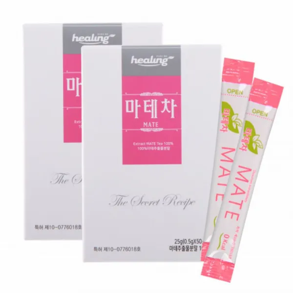 힐링 마테차 아르헨티나 마테추출물분말 전통차 클로로겐산 사포닌 그래뉼가공식품 영양분말 체지방개선 비타민 미네랄 무기질 다양한 영양소 수용성 섬유질 온가족 건강식품 선물, 2박스, 50포