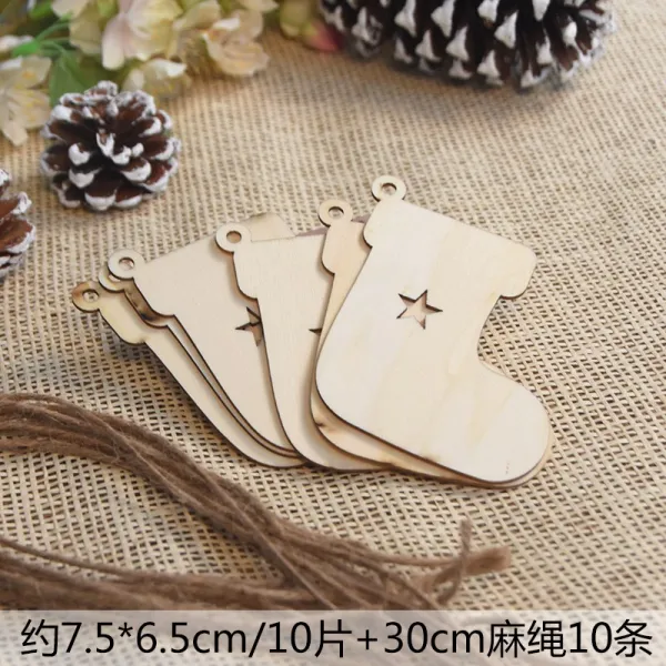 크리스마스 오너먼트 트리장식 크리에이티브 나무토막 Diy 모형 페인팅 핸드메이드 트리 무드 양말 나뭇조각 30cm 삼끈 10개