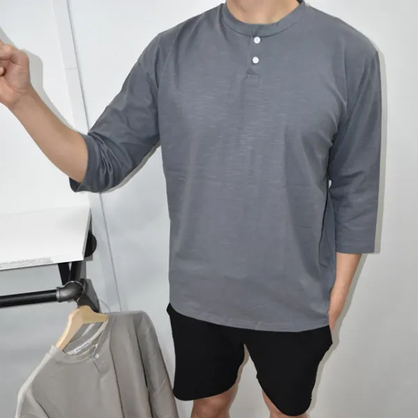 텐샵 남성용 4xl 빅사이즈 데일리 슬라브 헨리넥7부 티셔츠 6color 반팔