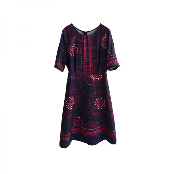 Barobaro 에스닉 보헤미안 패턴 반팔 롱 원피스 전문의 스커트 여승무원 경숙풍 프린트 패