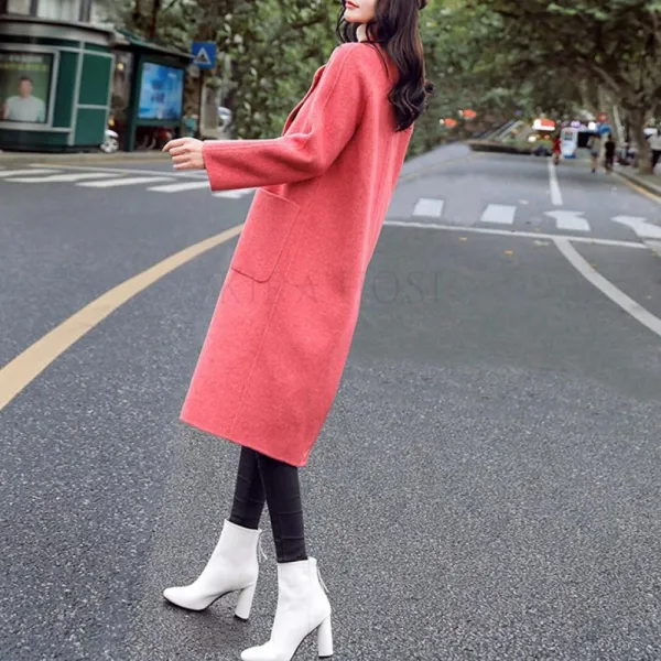 Kirahosi 롱코트 가을 겨울 여성 모직 캐시미어 롱코트 자켓 아우터 슬림핏 코트 110 345