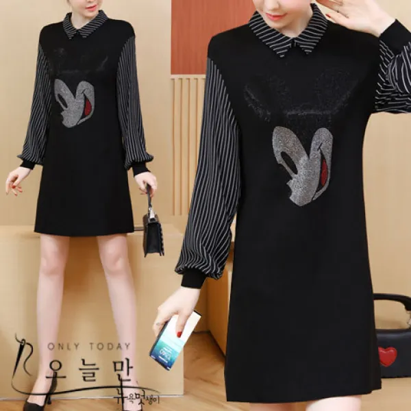 오늘만 뉴욕멋쟁이 오미키 줄무늬 셔츠원피스 여성 가을원피스 빅사이즈 원피스 미니원피스 빅사이즈여성