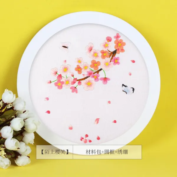프랑스자수 십자수 실십자수 세트 diy 꽃모양, 남남사쿠라웃음재료가방+수크당+원테