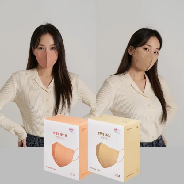 맘편히 국산 일회용 새부리형마스크 핑크 베이지 컬러마스크 50매, 로맨틱로즈 M(중형) 25매, 카라멜라떼 M(중형) 25매
