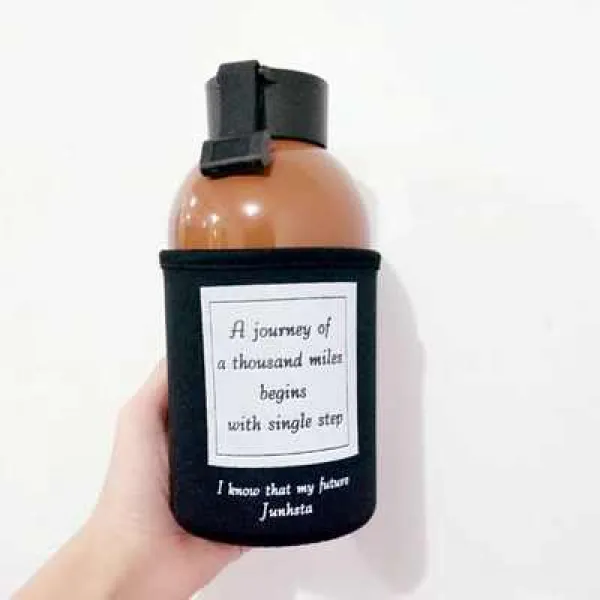 ms 털음망 홍 동형 옐로 덕 텀블러 600ml 대용량 남 여성 학생 물 컵 큐티 카드, 갈색 650ml패브릭 커버 색상 랜덤