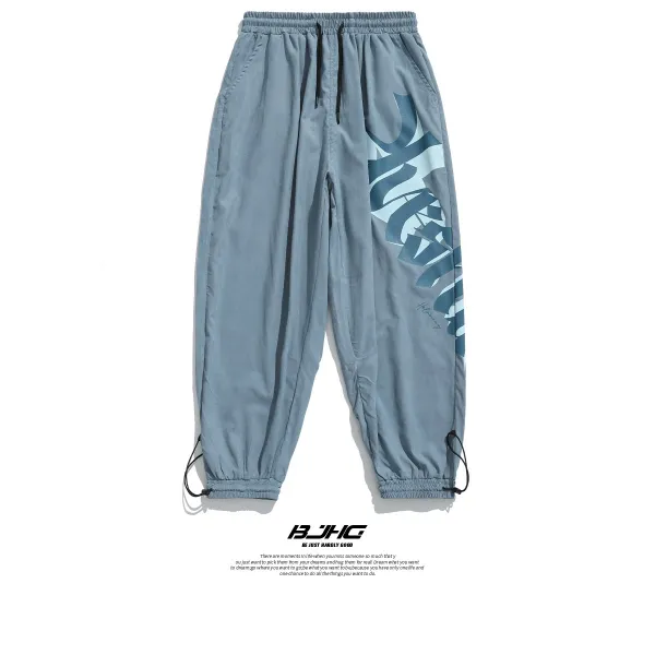 사사삭 봄 여름 그래피티 낙서 이니셜 플라워 프린트 드로스트링 조거팬츠 남자 아메카지스트릿 드랜드 힙합 와이드 루즈핏