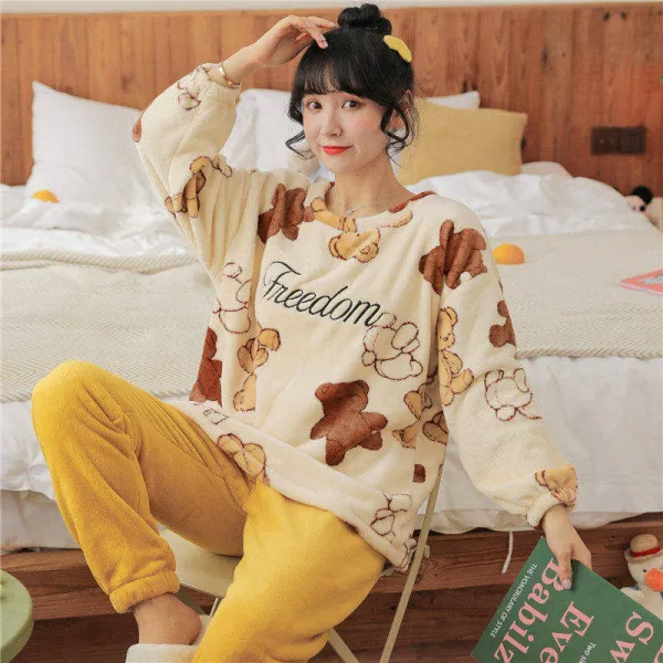 긴팔 파자마 잠옷 여성 겨울 계절 인싸템 같은스타일 투수영복 증후법 큐트 학생 실내복 홈웨어